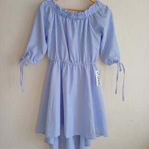 Justify Women’s Dress Light Blue Striped Shoulders Off Raffle Hi Low Sundress S